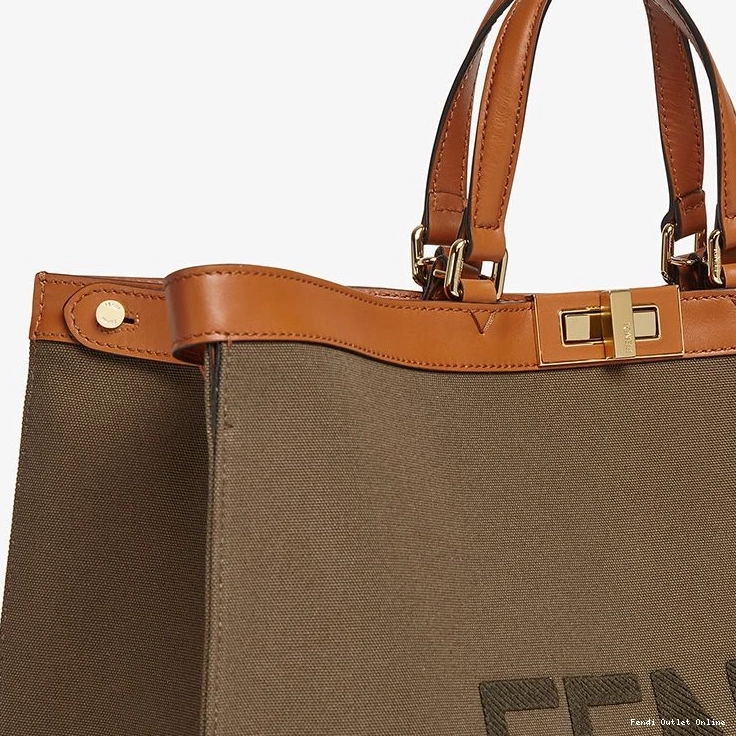Cheap In X-Tote Peekaboo Medium Canvas Fendi Logo ROMA Brown 0813